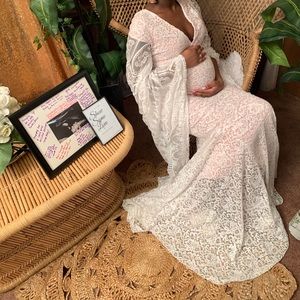 White & Pink Maternity Dress